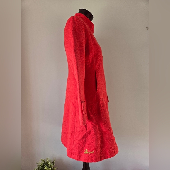 Desigual Peachy Red A Line  Floral Cotton Coat. Size 40 / Medium/ 8 - Picture 4 of 16